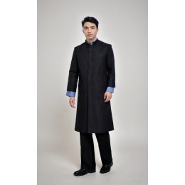 網上訂做淨色聖詩袍 長款聖詩袍 單排紐設計 黑色牧師服   自主設計  聖詩袍生產商  CHR032 網上訂做淨色聖詩袍 長款聖詩袍 單排紐設計 黑色牧師服   自主設計  聖詩袍生產商  CHR032